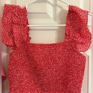 Red Smocked Women's Top